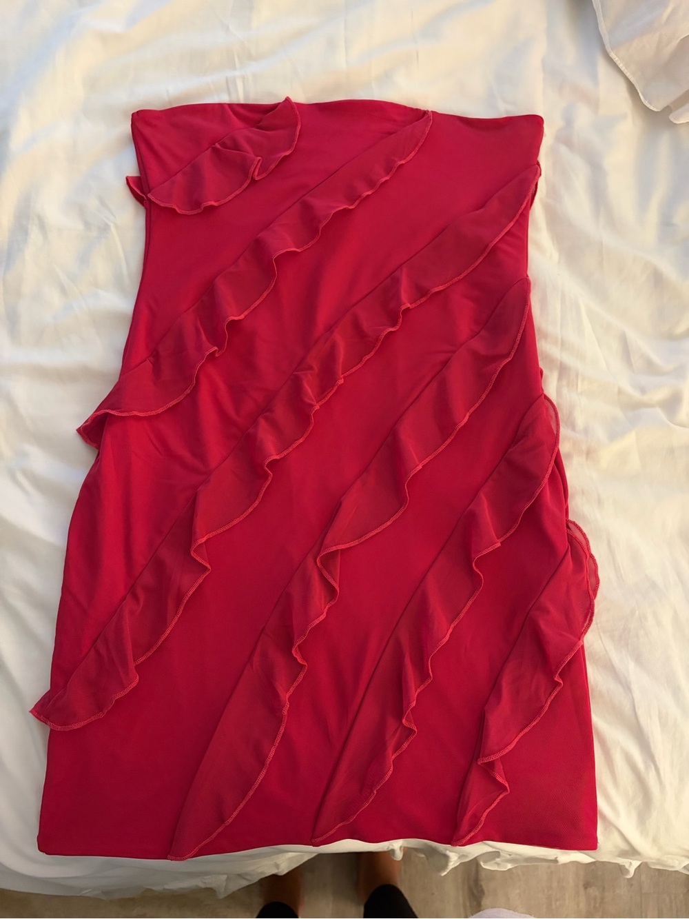 Oh Polly Magenta Strapless Ruffle Dress